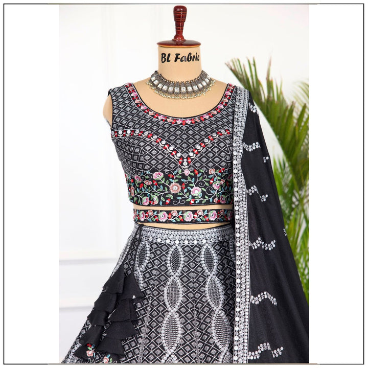 Black color Real Mirror & Embroidery & Sequence work Designer Lehenga Choli for Wedding Function BL1461 1