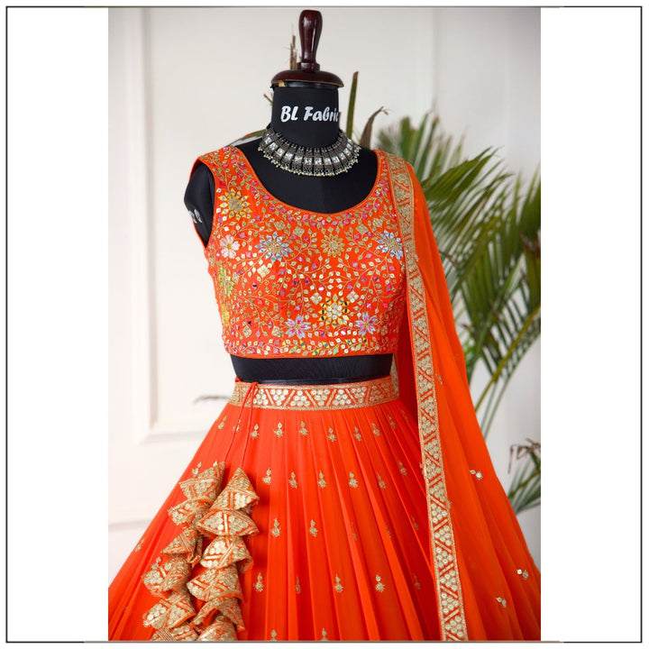 Orange color Real Mirror Embroidery work Designer Lehenga Choli for Wedding Function BL1467 2