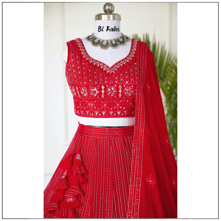 Red color Real Mirror Embroidery work Designer Lehenga Choli for Wedding Function BL1468 1