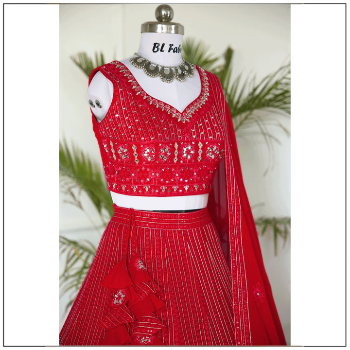 Red color Real Mirror Embroidery work Designer Lehenga Choli for Wedding Function BL1468 2