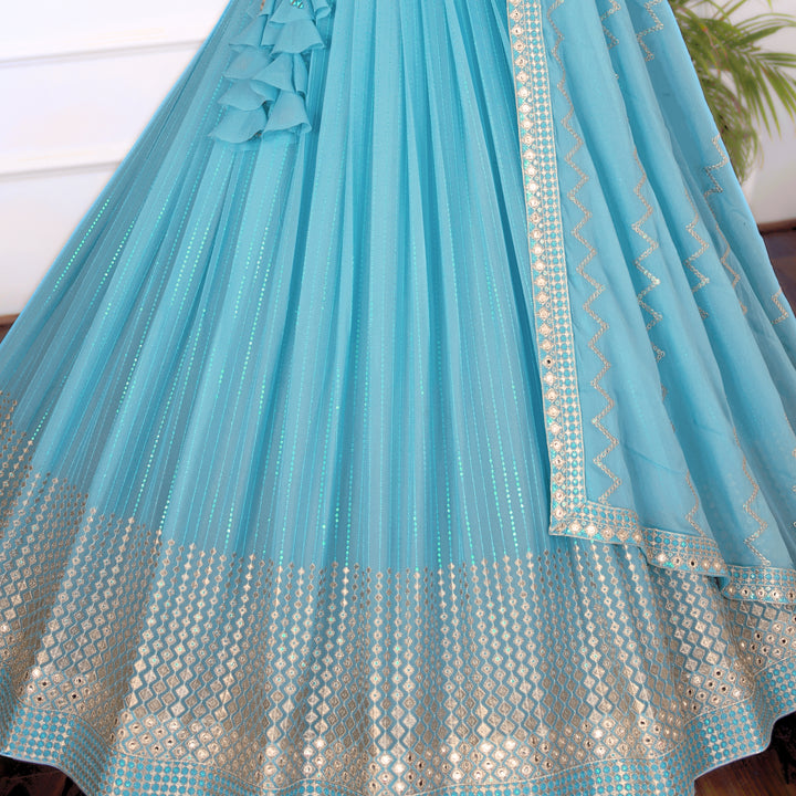 Skyblue color Real Mirror & Thread Embroidery work Designer Lehenga Choli for Wedding Function BL1472 2