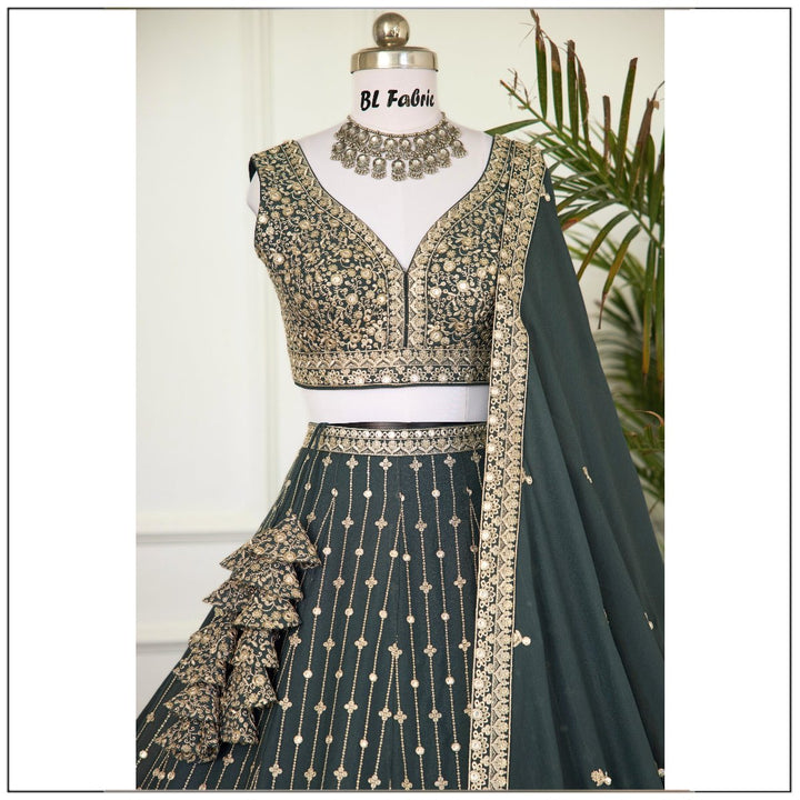 Light Green color Sequence & Thread Embroidery work Designer Lehenga Choli for Wedding Function BL1473 1