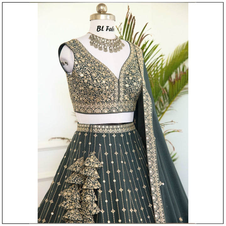 Light Green col 2or Sequence & Thread Embroidery work Designer Lehenga Choli for Wedding Function BL1473 2