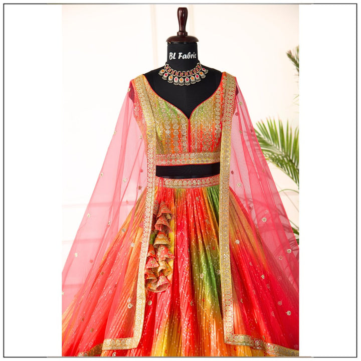 Multi color Embroidery & Sequence work Designer Lehenga Choli for Wedding Function BL1475 1