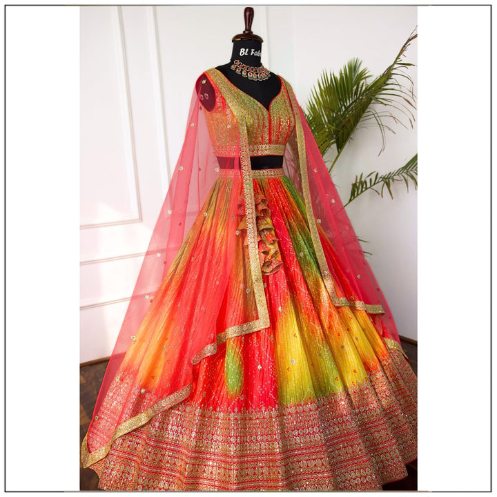 Multi color Embroidery & Sequence work Designer Lehenga Choli for Wedding Function BL1475 2