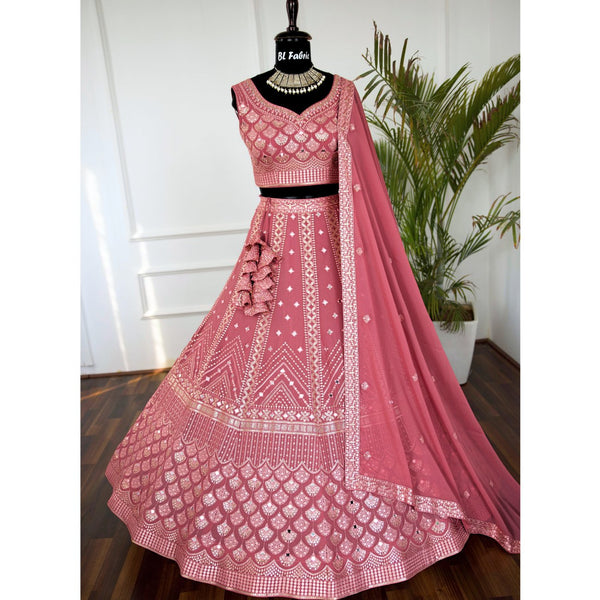 Peach color Real Mirror Embroidery work Designer Lehenga Choli for Wedding Function BL1476