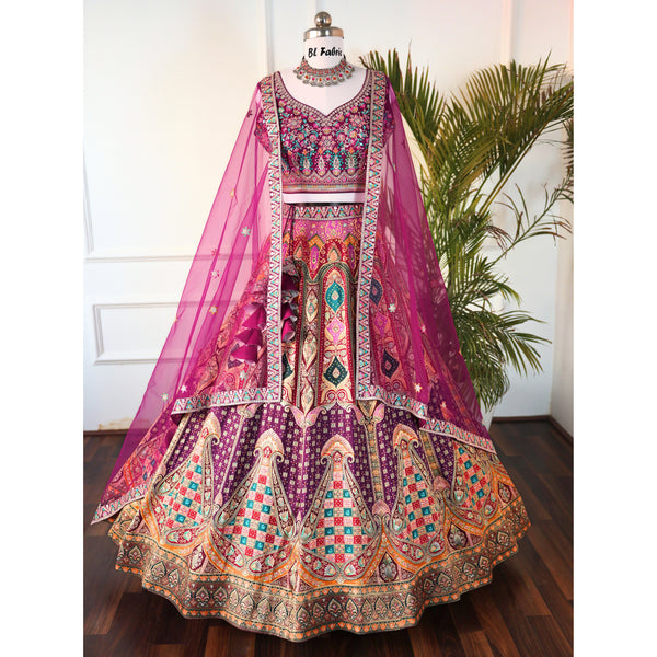 Multi color Sequence & Thread Embroidery work Designer Lehenga with Purple choli for Any Function BL1477_Jacard_Purple