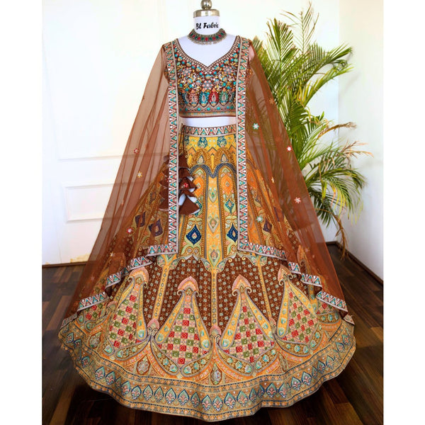 Multi color Sequence & Thread Embroidery work Designer Lehenga with Mehendi choli for Any Function BL1483_Jacard_Mehendi