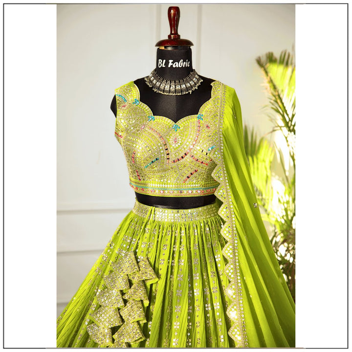 Parrot Green color Sequence Thread work Designer Wedding Lehenga Choli For Wedding Function BL1487 4