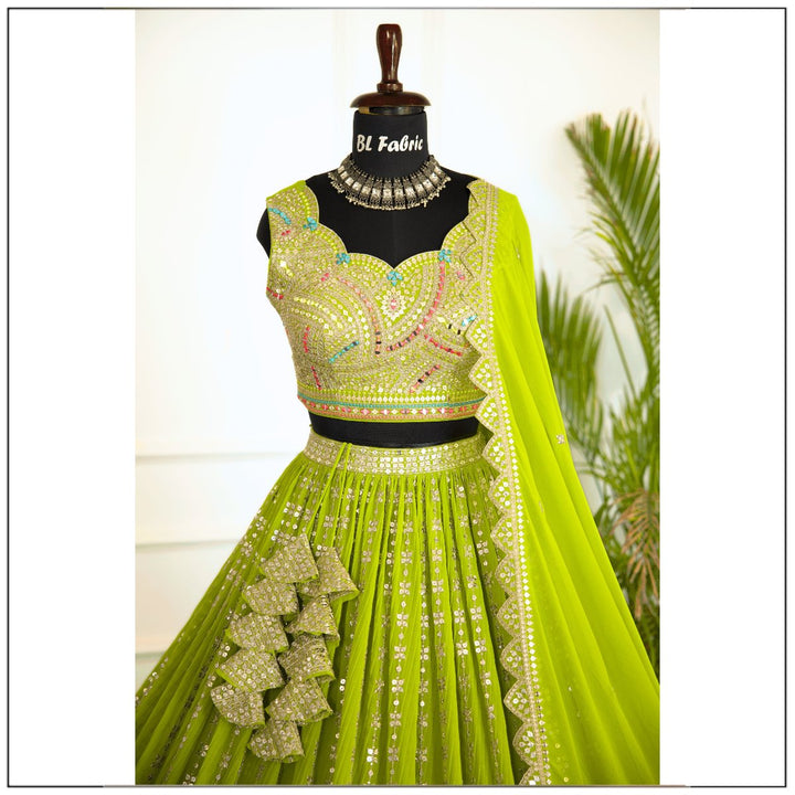 Parrot Green color Sequence Thread work Designer Wedding Lehenga Choli For Wedding Function BL1487 1