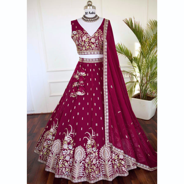 Maroon color Sequence Embroidery work Designer Lehenga Choli for Wedding Function BL1505