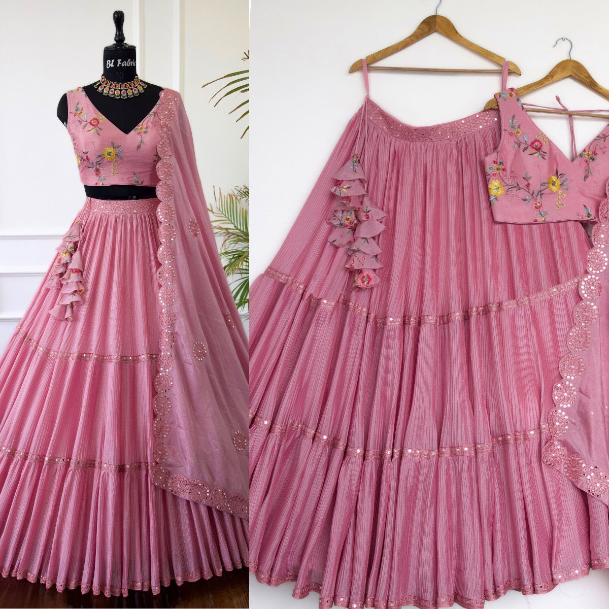 Pink color Crush & Embroidery work Ruffle Style Lehenga Choli for any ...