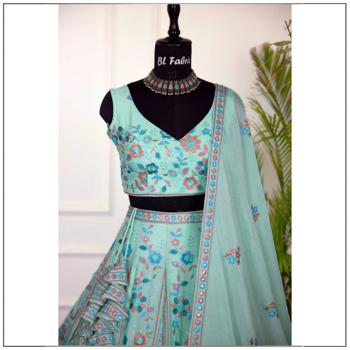 Light Green color Sequence Embroidery work Designer Lehenga Choli for Wedding Function BL1435 2