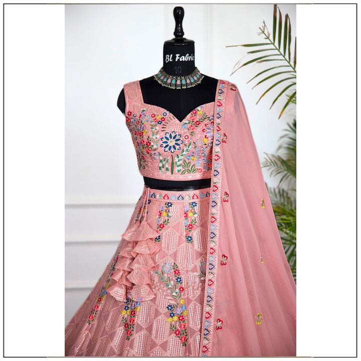 Light Pink color Sequence Embroidery work Designer Lehenga choli for Wedding Function BL1437 1