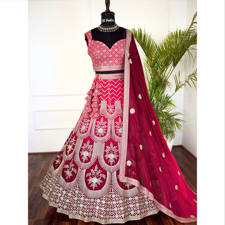 Shadding Pink color Sequence Embroidery work Designer Lehenga Choli for Wedding Function BL1458