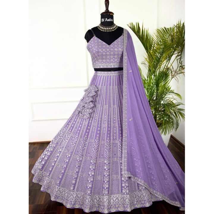 Light Purple color Embroidery & Sequence work Designer Lehenga Choli for Wedding Function BL1460