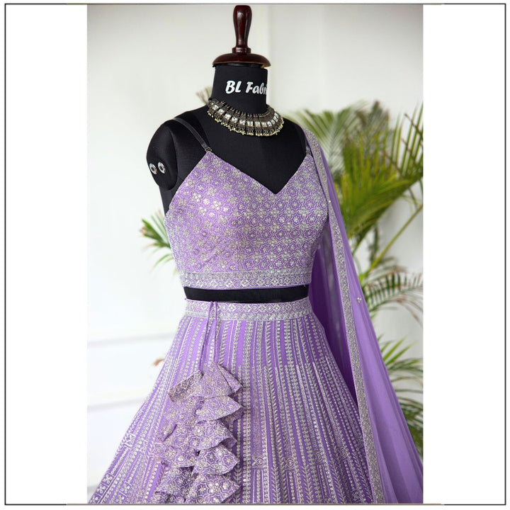 Light Purple color Embroidery & Sequence work Designer Lehenga Choli for Wedding Function BL1460 2