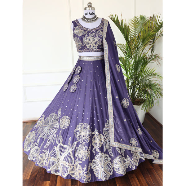 Rosy Purple color Real Mirror Embroidery work Designer Lehenga Choli for Wedding Function BL1469