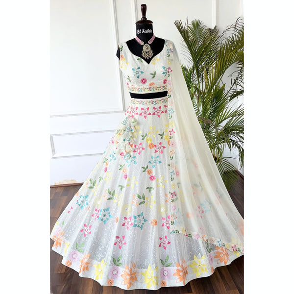 Off white color Sequence & Thread Embroidery work Designer Lehenga Choli for Wedding Function BL1471