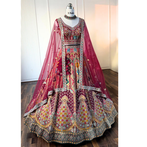 Multi color Sequence & Thread Embroidery work Designer Lehenga with Maroon choli for Any Function BL1478_Jacard_Maroon