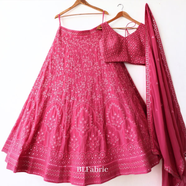 Pink color Mirror & Embroidery work Designer Lehenga Choli for Wedding Function BL1237