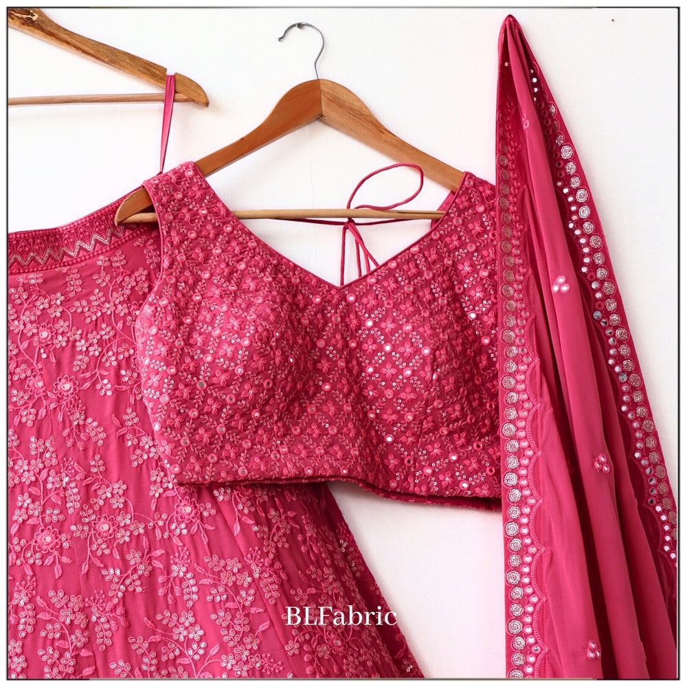 Pink color Mirror & Embroidery work Designer Lehenga Choli for Wedding Function BL1237 1