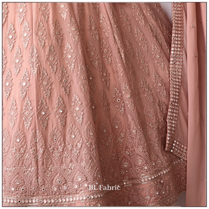 Peach color Mirror & Embroidery work Designer Lehenga Choli for Wedding Function BL1242 3