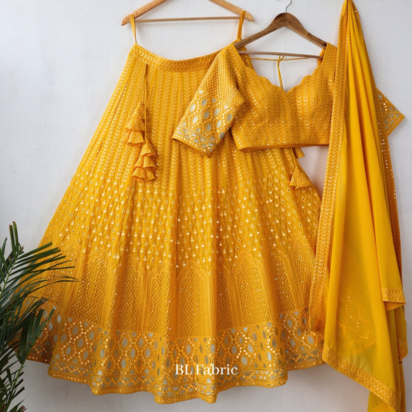 Yellow color Mirror & Sequence Embroidery work Designer Lehenga Choli for Wedding & Haldi Function BL1248