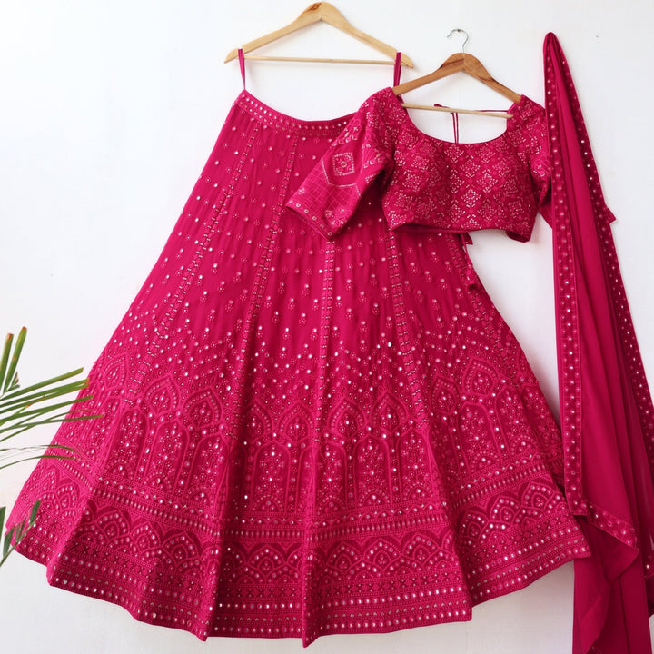 Pink color Mirror Embroidery work Designer Lehenga Choli for Wedding Function BL1252