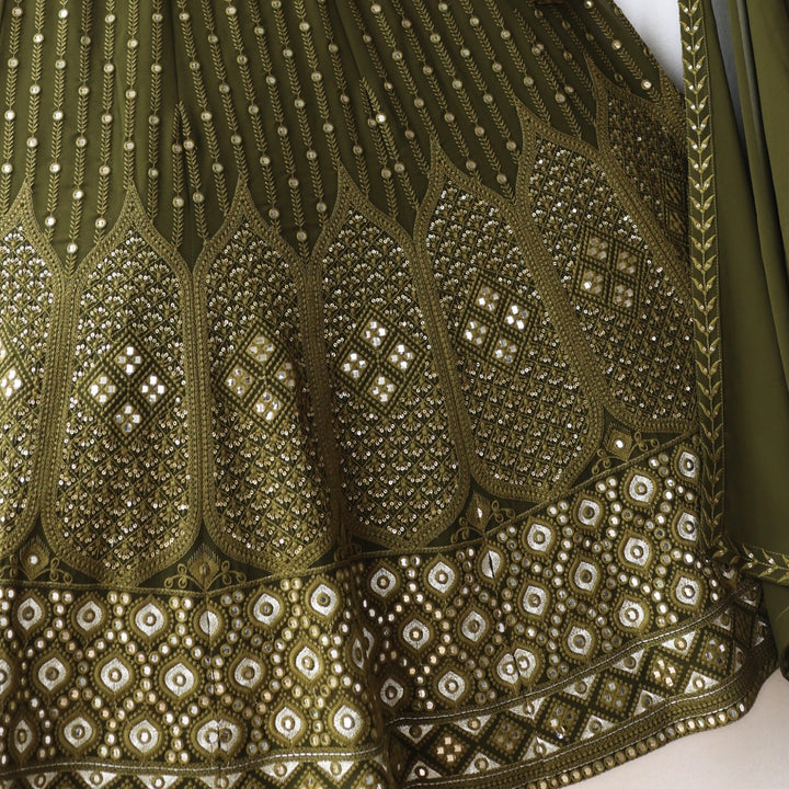 Mehendi Green color Mirror & Sequence Embroidery work Designer Lehenga Choli for Wedding Function BL1248 3