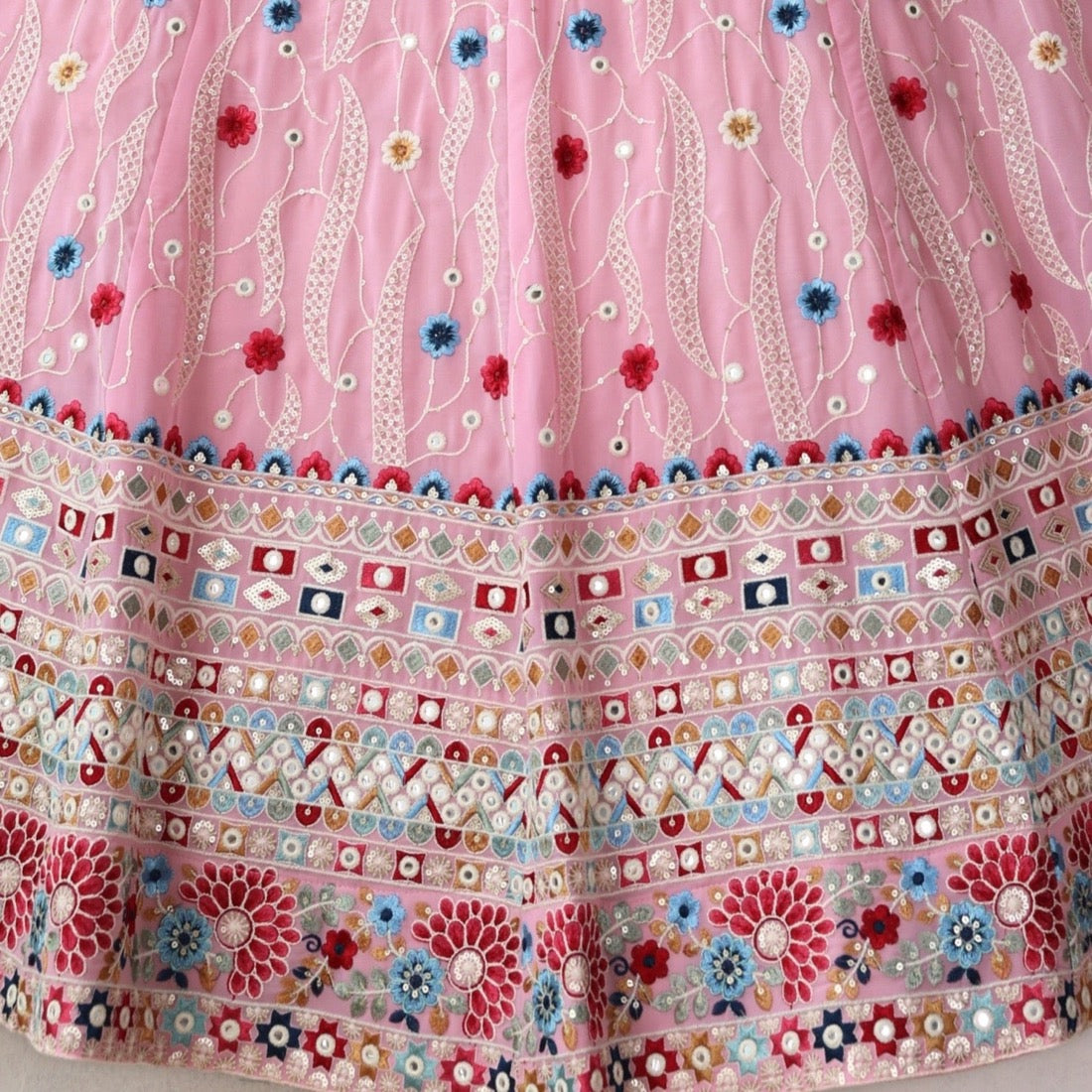 Peach color Mirror & Sequence Embroidery work Designer Wedding Lehenga ...