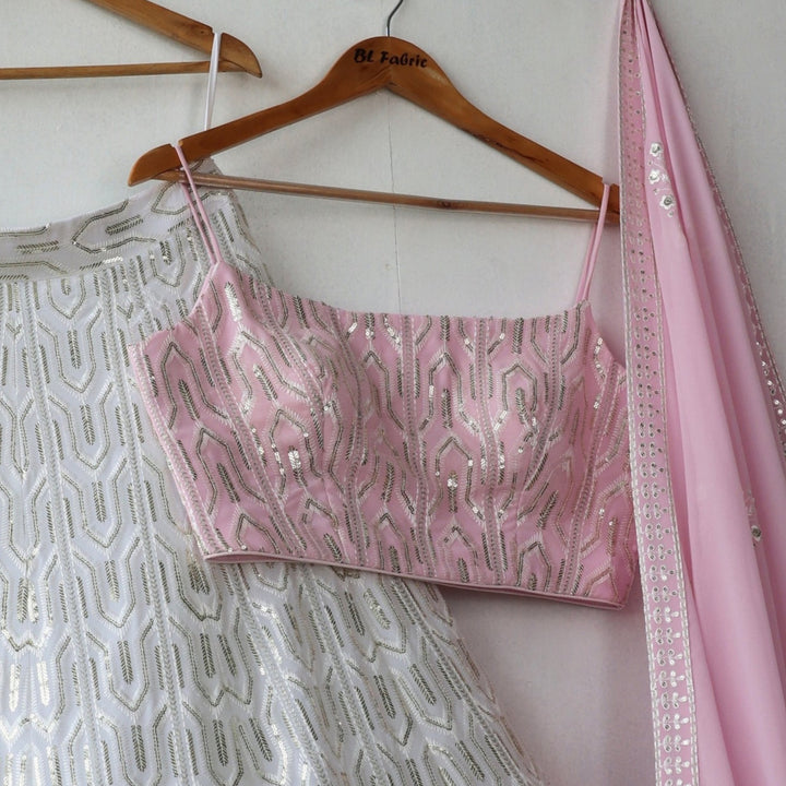  White Pink Shading color Sequence & Thread work Designer Wedding Lehenga Choli BL1269 1