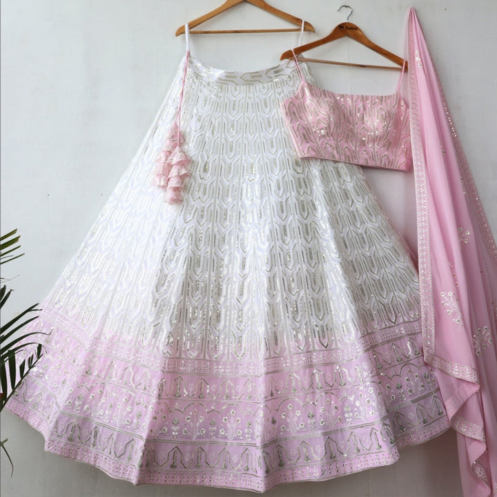 White Pink Shading color Sequence & Thread work Designer Wedding Lehenga Choli BL1269