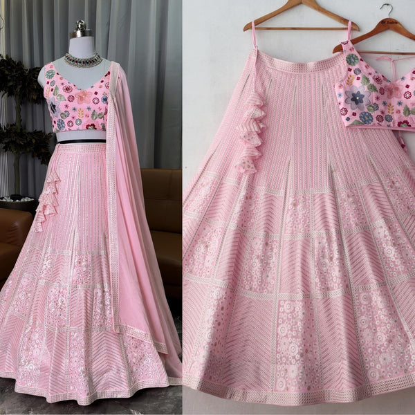 Light Pink color Sequence Embroidery work Designer Wedding Lehenga Choli BL1320 1