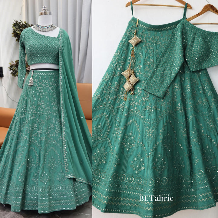 Mid Green color Mirror & Embroidery work Designer Lehenga Choli for Wedding Function BL1237 11