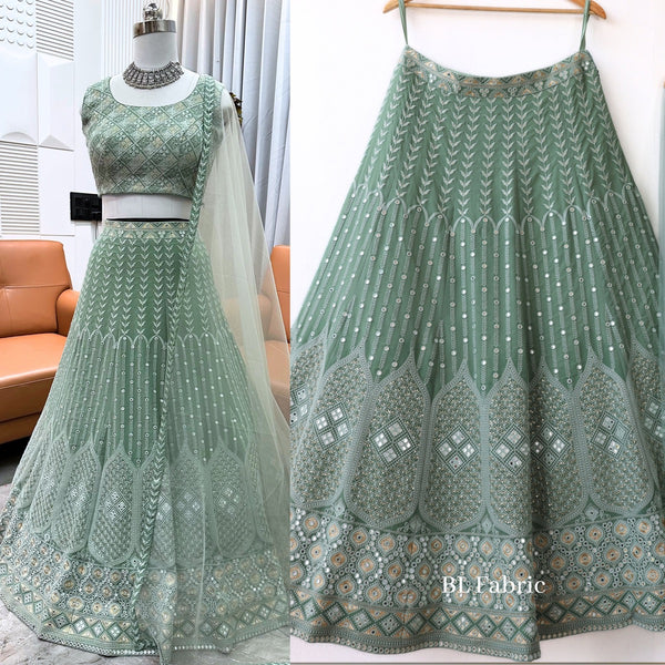 Green color Mirror & Embroidery work Designer Lehenga choli for any Function BL1233