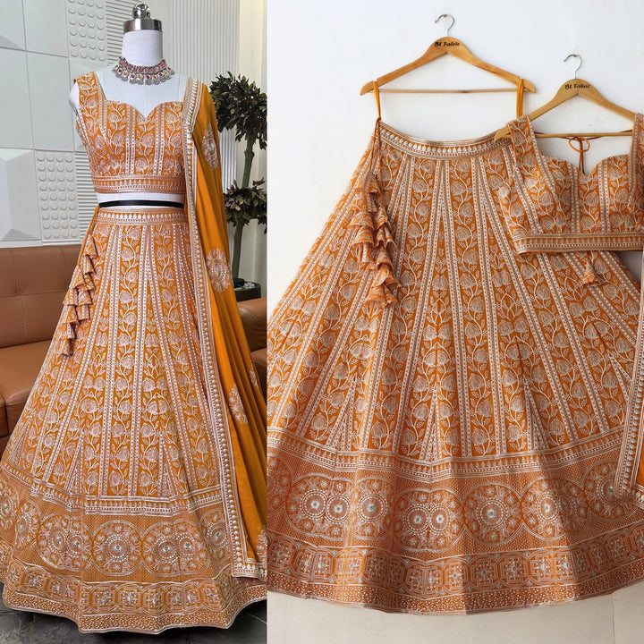 Orange color Sequence & Thread Embroidery work Designer Wedding Lehenga Choli BL1324