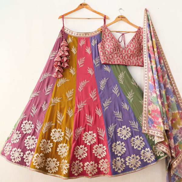 Multi color Sequence Thread work Designer Wedding Lehenga Choli For Haldi, Mehendi & Wedding Function BL1329