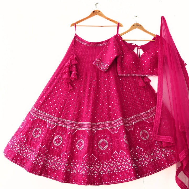Pink color Designer Embroidery & Mirror work Lehenga choli for Wedding Function BL1332