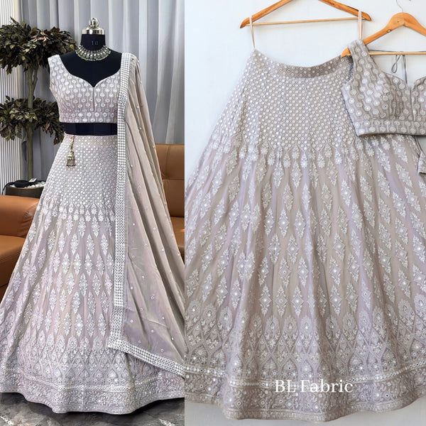 Light Grey color Mirror & Embroidery work Designer Lehenga Choli for Wedding Function BL1242