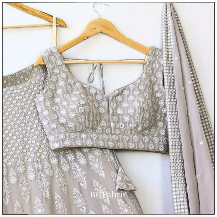 Light Grey color Mirror & Embroidery work Designer Lehenga Choli for Wedding Function BL1242 2