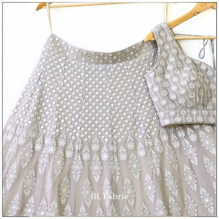 Light Grey color Mirror & Embroidery work Designer Lehenga Choli for Wedding Function BL1242 3