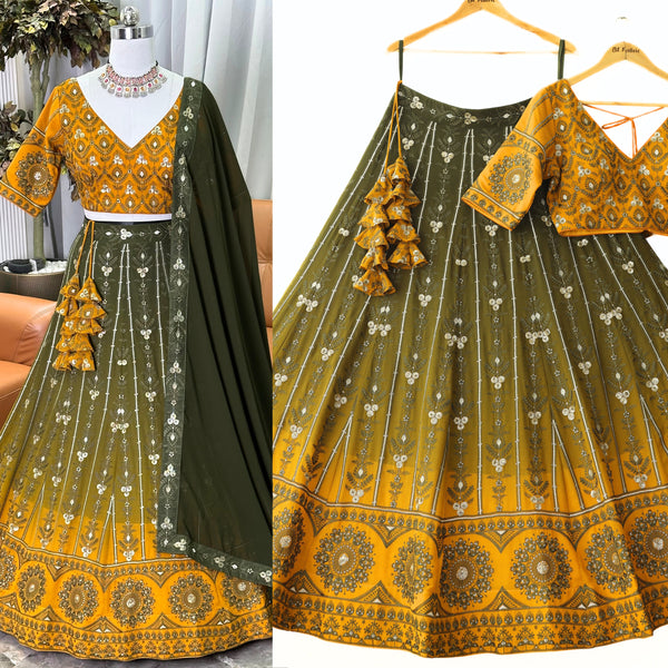 Mehendi Green & Yellow Color Sequence Embroidery work Designer Lehenga Choli for Wedding & Party Function BL1336