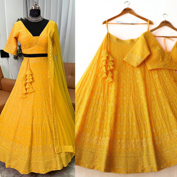 Yellow color Sequence Embroidery work Designer Lehenga choli for Wedding Function BL1338