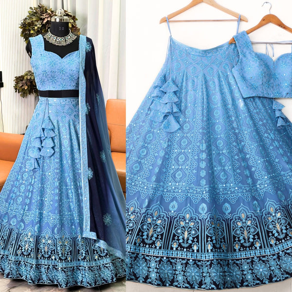 Shadding Blue color Sequence & Thread work Designer Wedding Lehenga Choli For Wedding Function BL1343