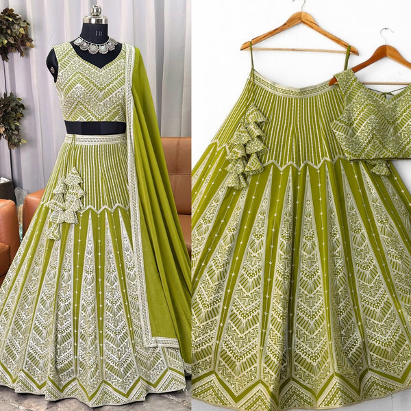 Mehendi Green color Sequence & Thread Embroidery work Designer Wedding Lehenga Choli BL1345