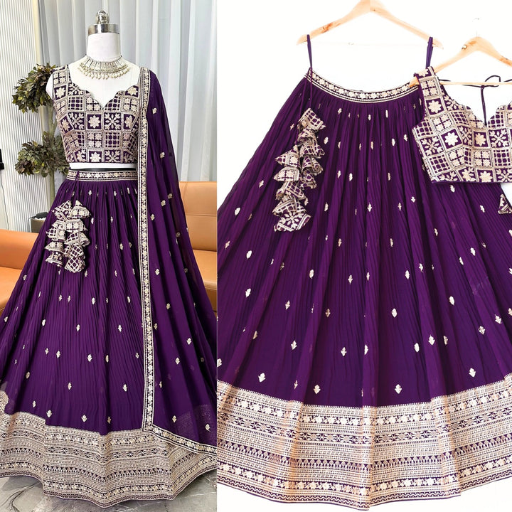Purple color Crush Fabric Sequence Zari work Designer Lehenga Choli for Any Function BL1351