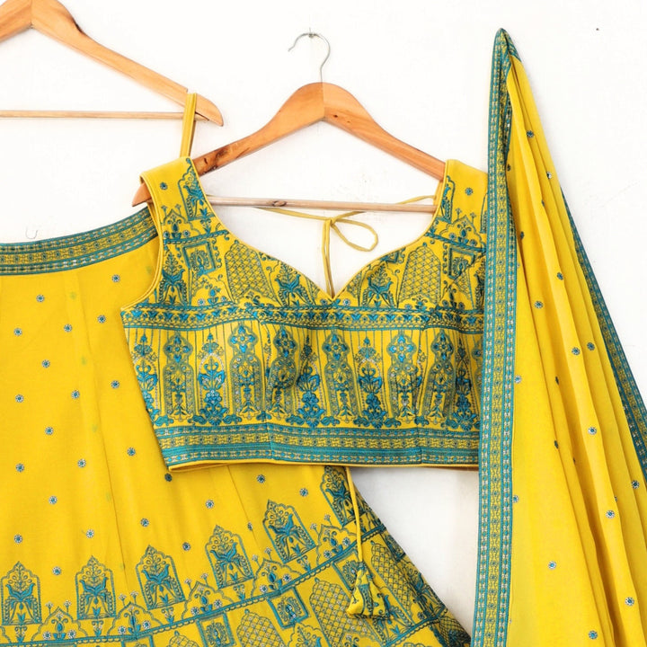 Lemon Yellow color Crush Fabric Embroidery work Designer Lehenga Choli for Any Function BL1352 1