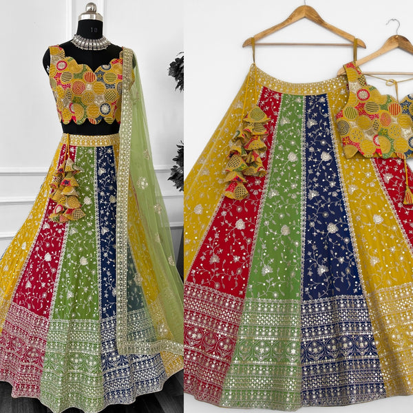Multi color Sequence Thread work Designer Wedding Lehenga Choli For Wedding Function BL1367