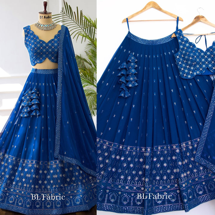 Firozi color Sequence & Embroidery work Designer Lehenga Choli for Wedding Function BL1376 4
